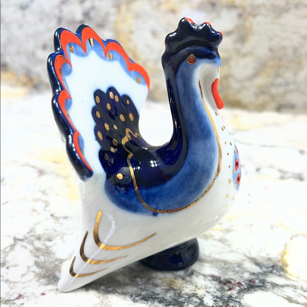 Lomonosov porcelain Ceramic Swan Figurine - Blue and Gold